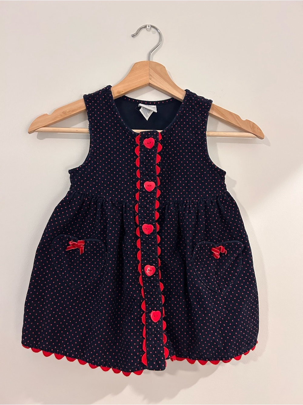 Samara Vintage Dress Navy Polka Dot Girls Size 3T Heart Pockets 100% Cotton